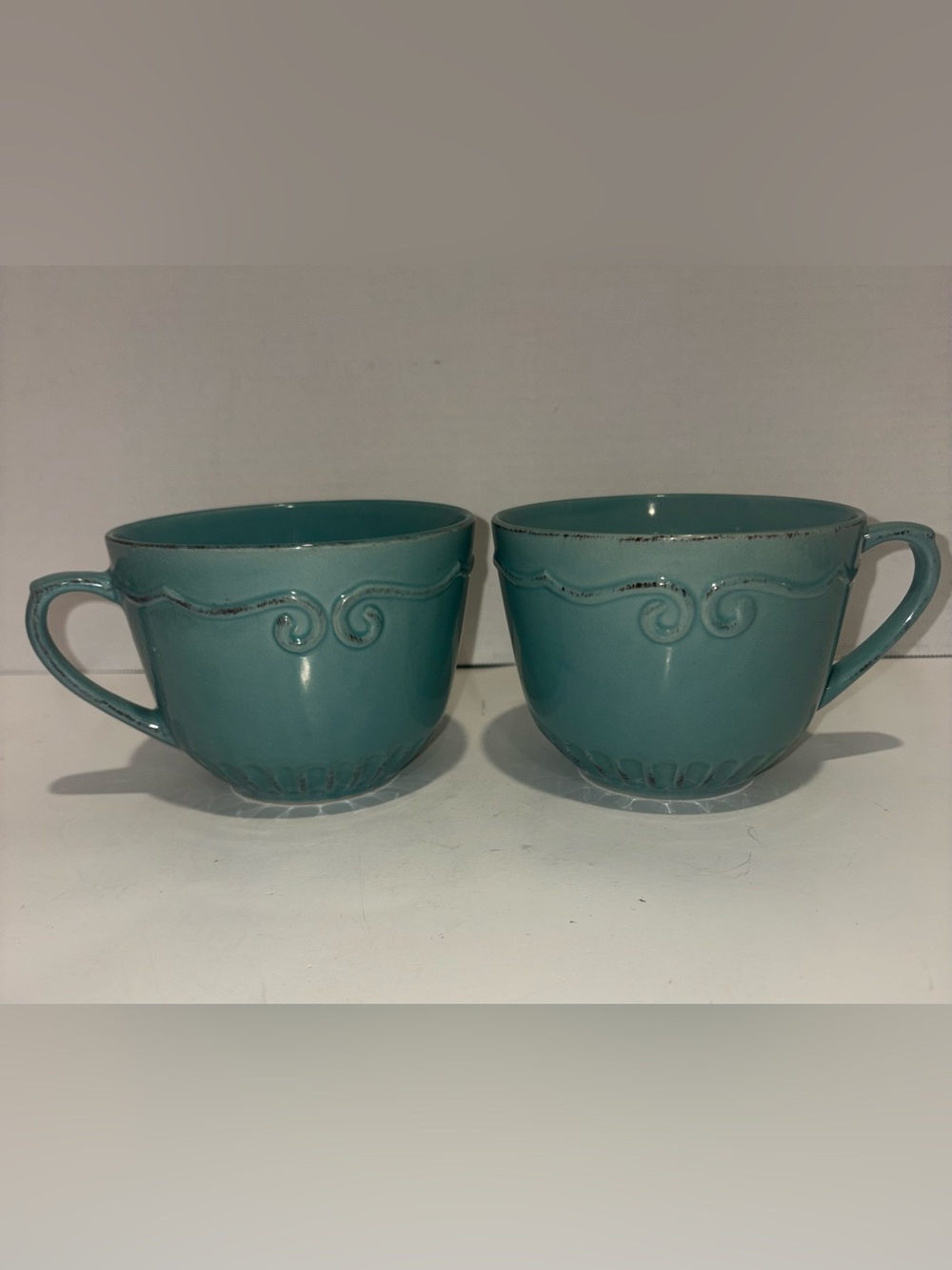 Pair of Teal Decorative Ceramic Coffee Cups